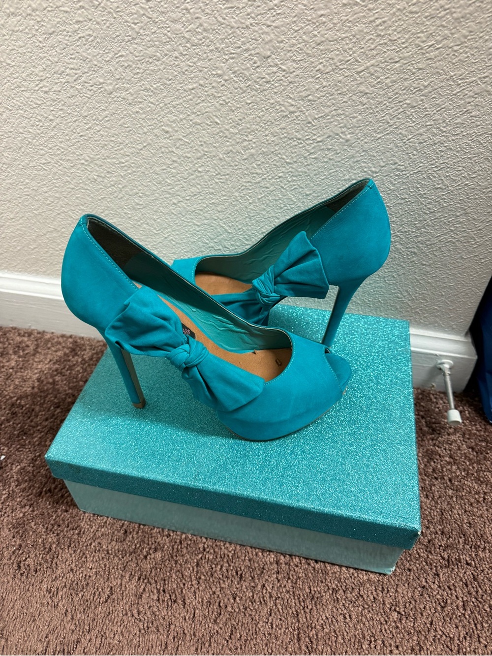 Steve Madden Teal Bow Peep-Toe Stiletto Heels